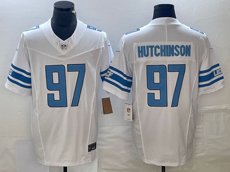 Men Detroit Lions 97 Hutchinson White 2023 Nike Vapor Limited NFL Jersey style 1